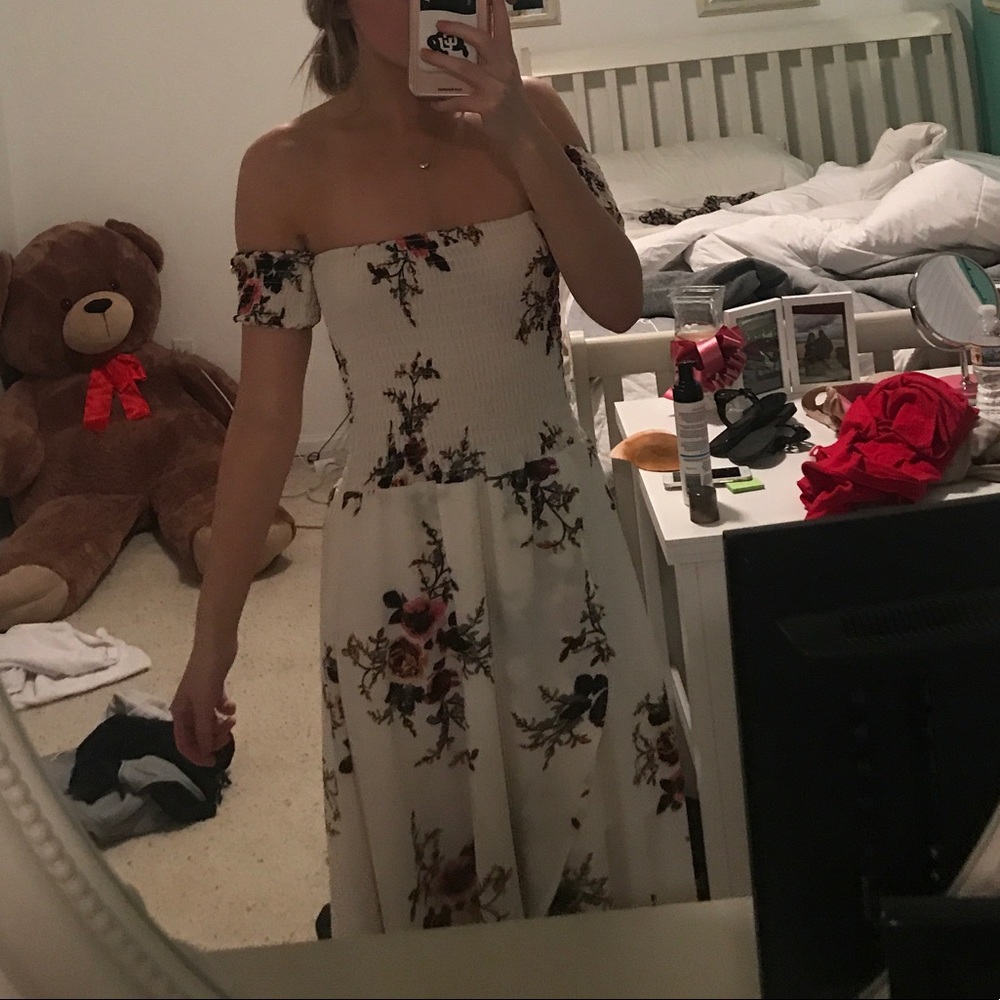 long floral dress with middle slit